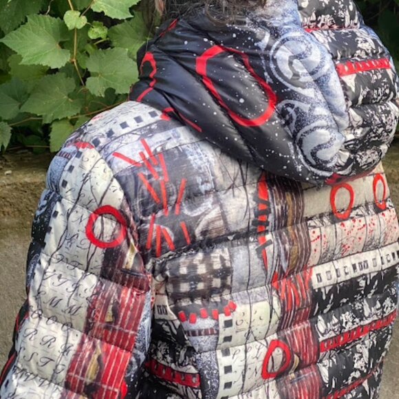 Simply Art Dolcezza Long Red Jacket Coat Large Abstract Pattern Jacket Canadian - Picture 6 of 14